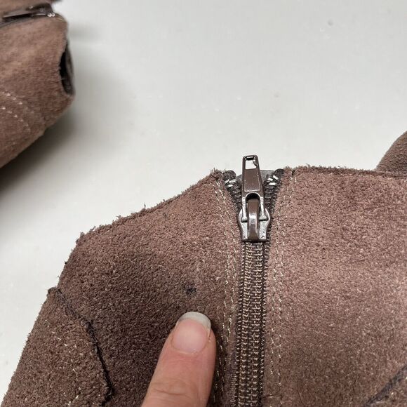 Steve Madden Ohio Brown Suede Boots Women 7.5 Zip Leather Fringe Ankle Booties - Picture 7 of 11